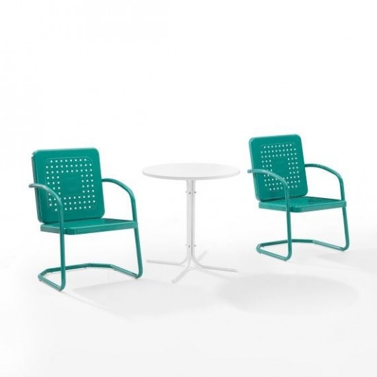 Bates 3Pc Outdoor Metal Bistro Set Turquoise Gloss