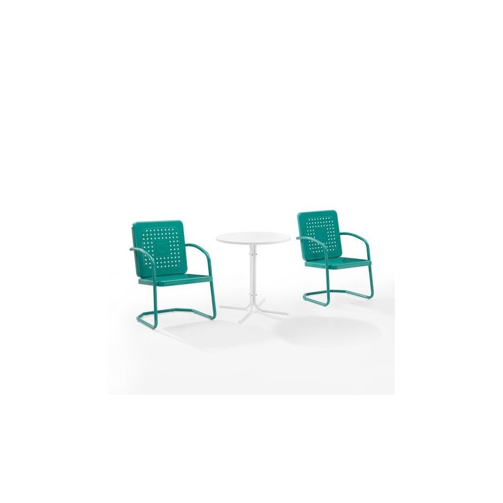 Bates 3Pc Outdoor Metal Bistro Set Turquoise Gloss