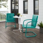 Bates 3Pc Outdoor Metal Bistro Set Turquoise Gloss