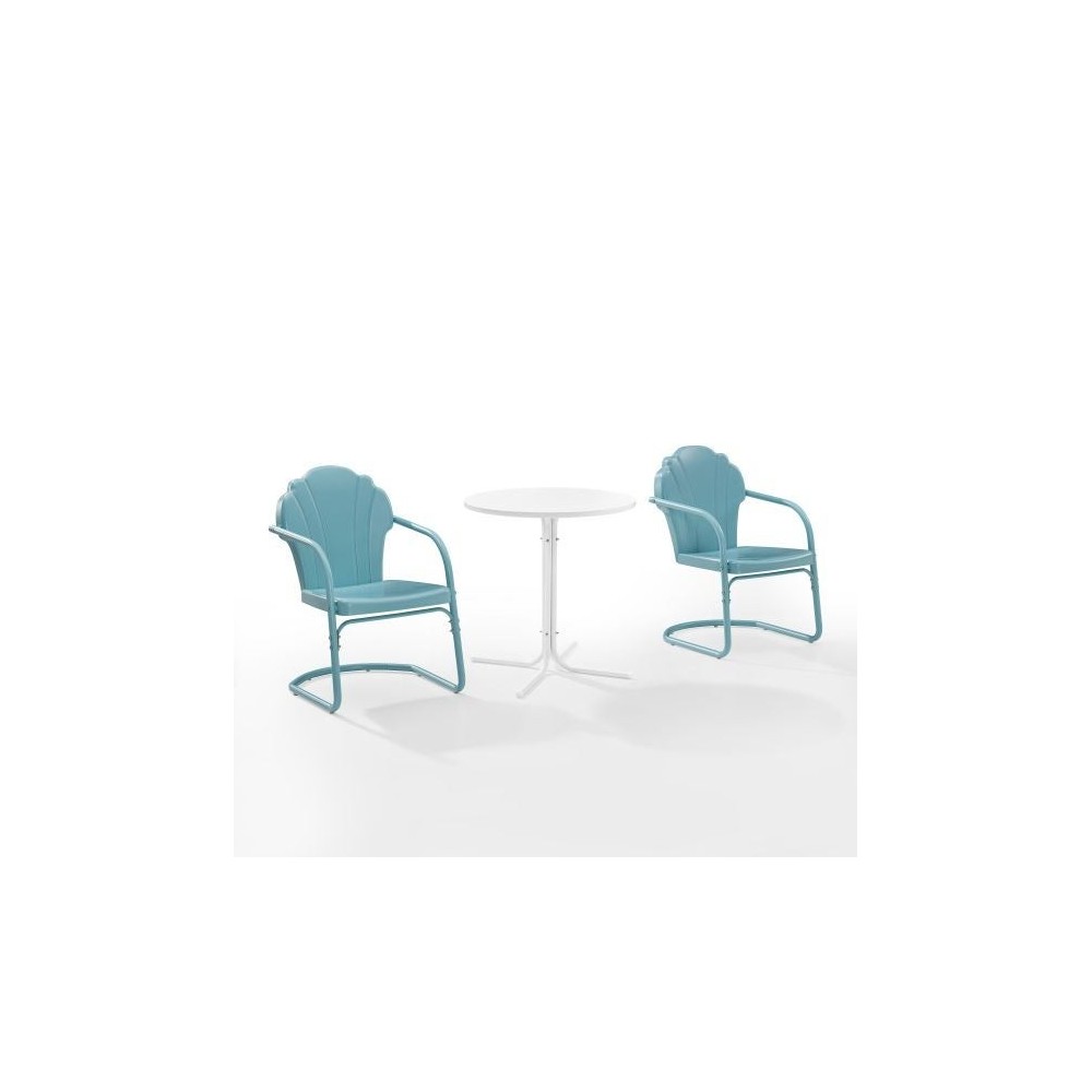 Tulip 3Pc Outdoor Metal Bistro Set Pastel Blue Satin