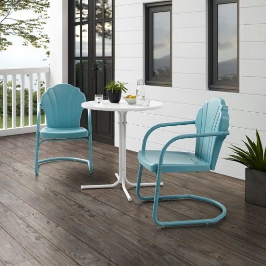 Tulip 3Pc Outdoor Metal Bistro Set Pastel Blue Satin