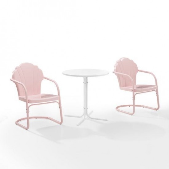 Tulip 3Pc Outdoor Metal Bistro Set Pastel Pink Gloss