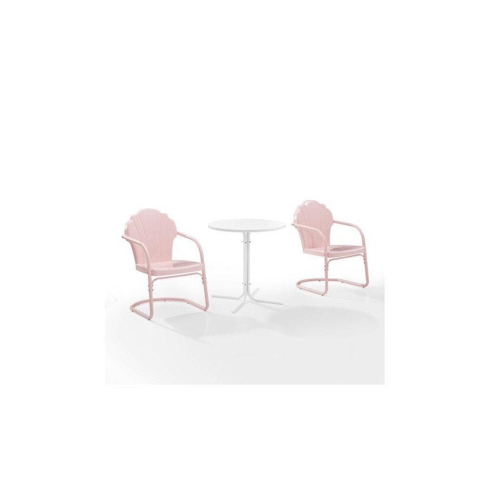 Tulip 3Pc Outdoor Metal Bistro Set Pastel Pink Gloss