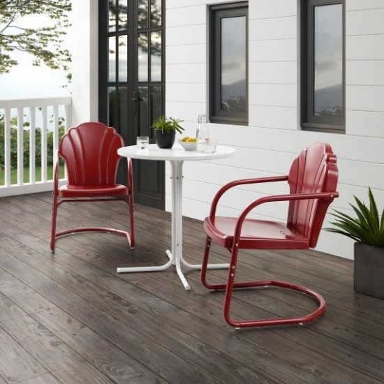 Tulip 3Pc Outdoor Metal Bistro Set Dark Red Satin