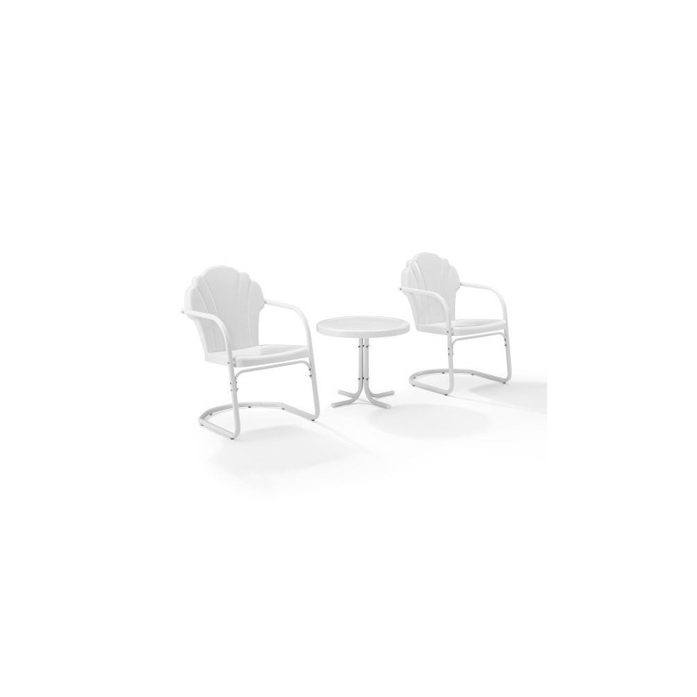 Tulip 3Pc Outdoor Metal Armchair Set White - Side Table & 2 Chairs