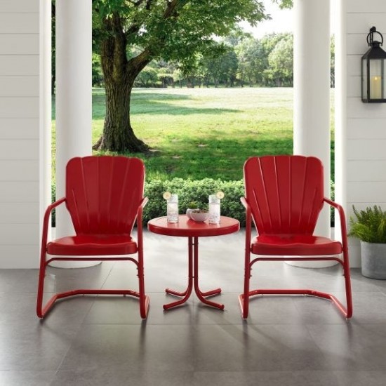 Ridgeland 3Pc Outdoor Metal Armchair Set Red - Side Table & 2 Chairs