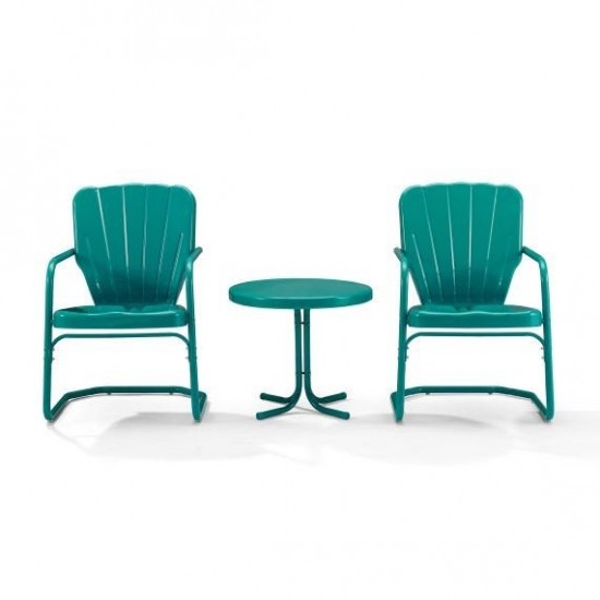 Ridgeland 3Pc Outdoor Metal Armchair Set Turquoise - Side Table & 2 Chairs