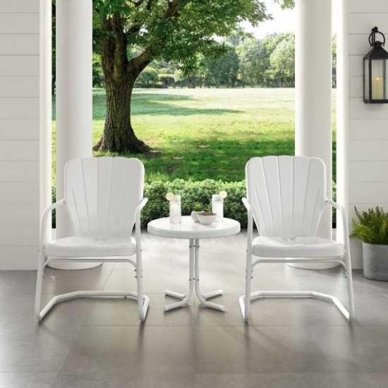 Ridgeland 3Pc Outdoor Metal Armchair Set White - Side Table & 2 Chairs