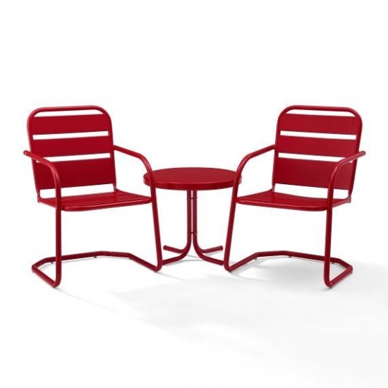 Brighton 3Pc Outdoor Metal Armchair Set Red - Side Table & 2 Chairs