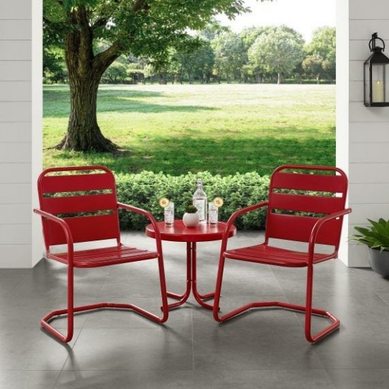 Brighton 3Pc Outdoor Metal Armchair Set Red - Side Table & 2 Chairs