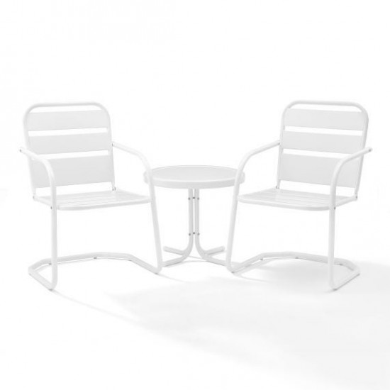 Brighton 3Pc Outdoor Metal Armchair Set White - Side Table & 2 Chairs