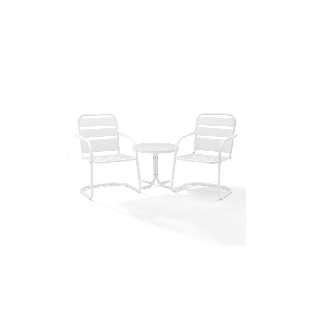 Brighton 3Pc Outdoor Metal Armchair Set White - Side Table & 2 Chairs