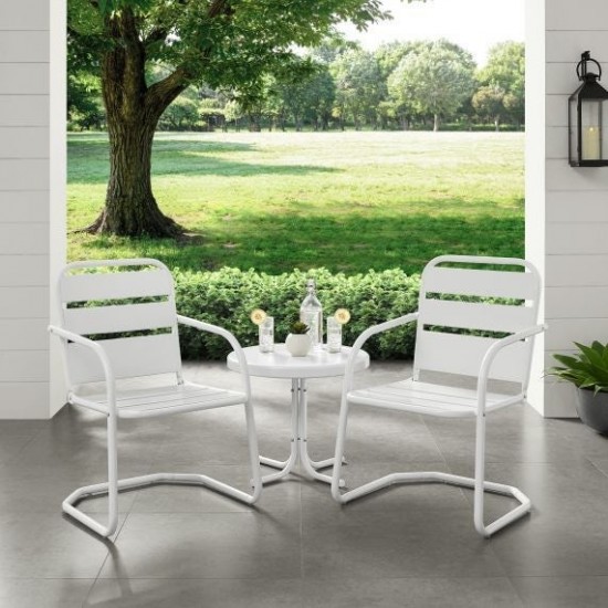 Brighton 3Pc Outdoor Metal Armchair Set White - Side Table & 2 Chairs