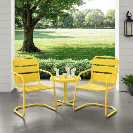Brighton 3Pc Outdoor Metal Armchair Set Yellow - Side Table & 2 Chairs