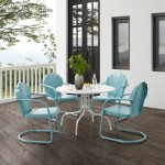 Tulip 5Pc Outdoor Metal Dining Set Pastel Blue Satin