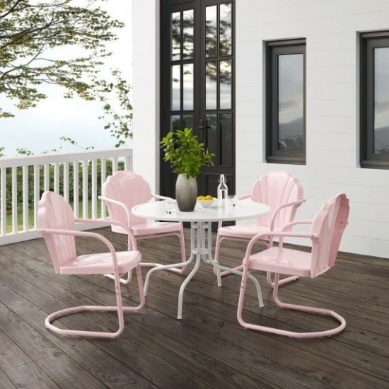 Tulip 5Pc Outdoor Metal Dining Set Pastel Pink Gloss