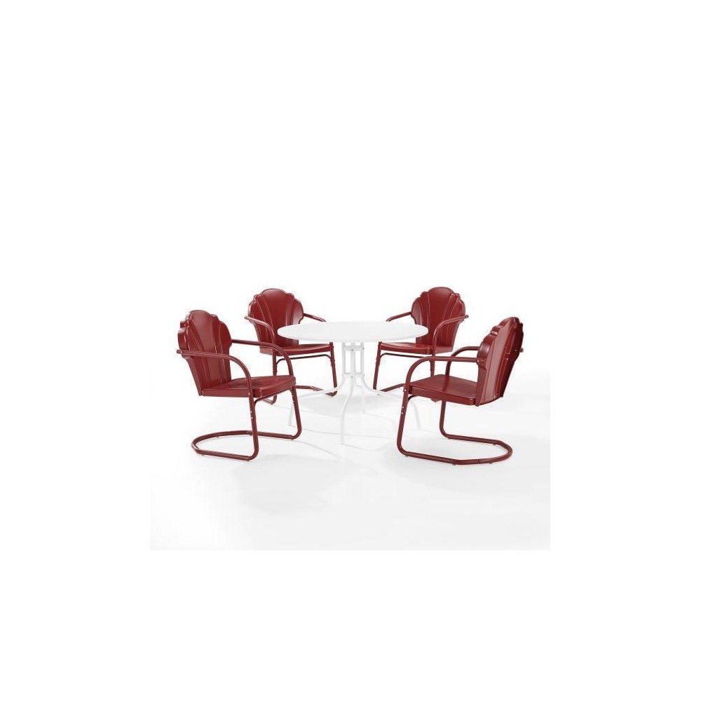 Tulip 5Pc Outdoor Metal Dining Set Dark Red Satin