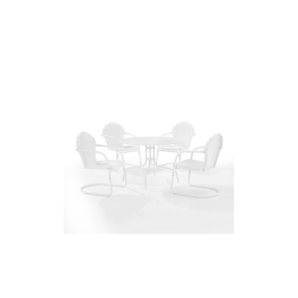 Tulip 5Pc Outdoor Metal Dining Set White Satin - Dining Table & 4 Chairs