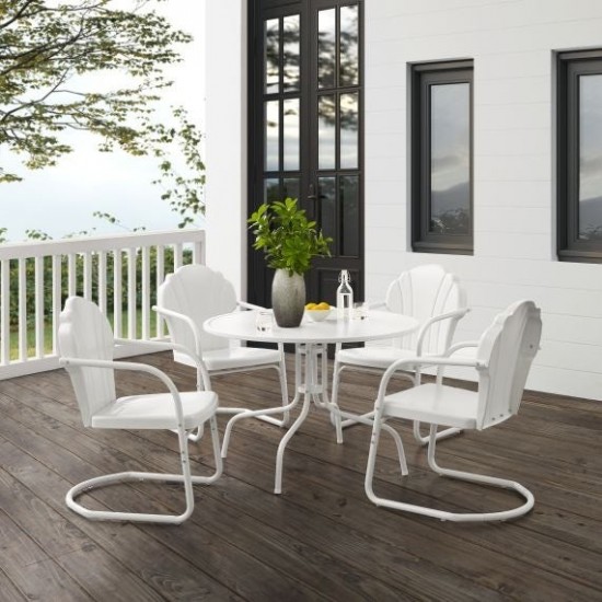 Tulip 5Pc Outdoor Metal Dining Set White Satin - Dining Table & 4 Chairs