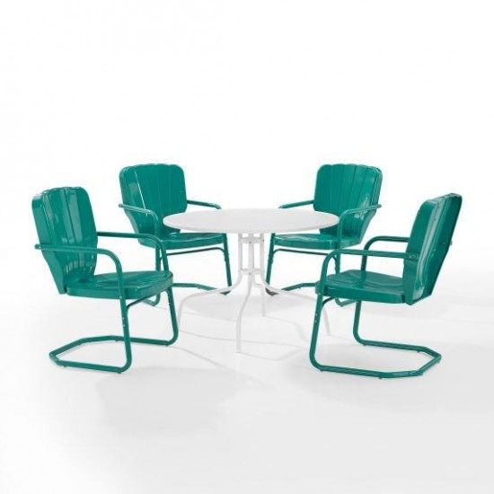 Ridgeland 5Pc Outdoor Metal Dining Set Turquoise Gloss