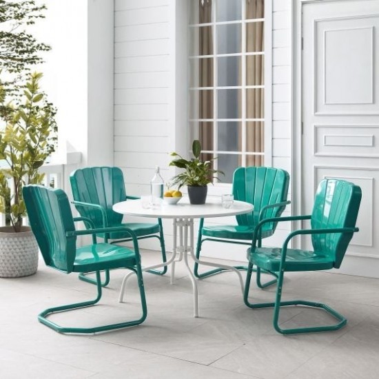 Ridgeland 5Pc Outdoor Metal Dining Set Turquoise Gloss