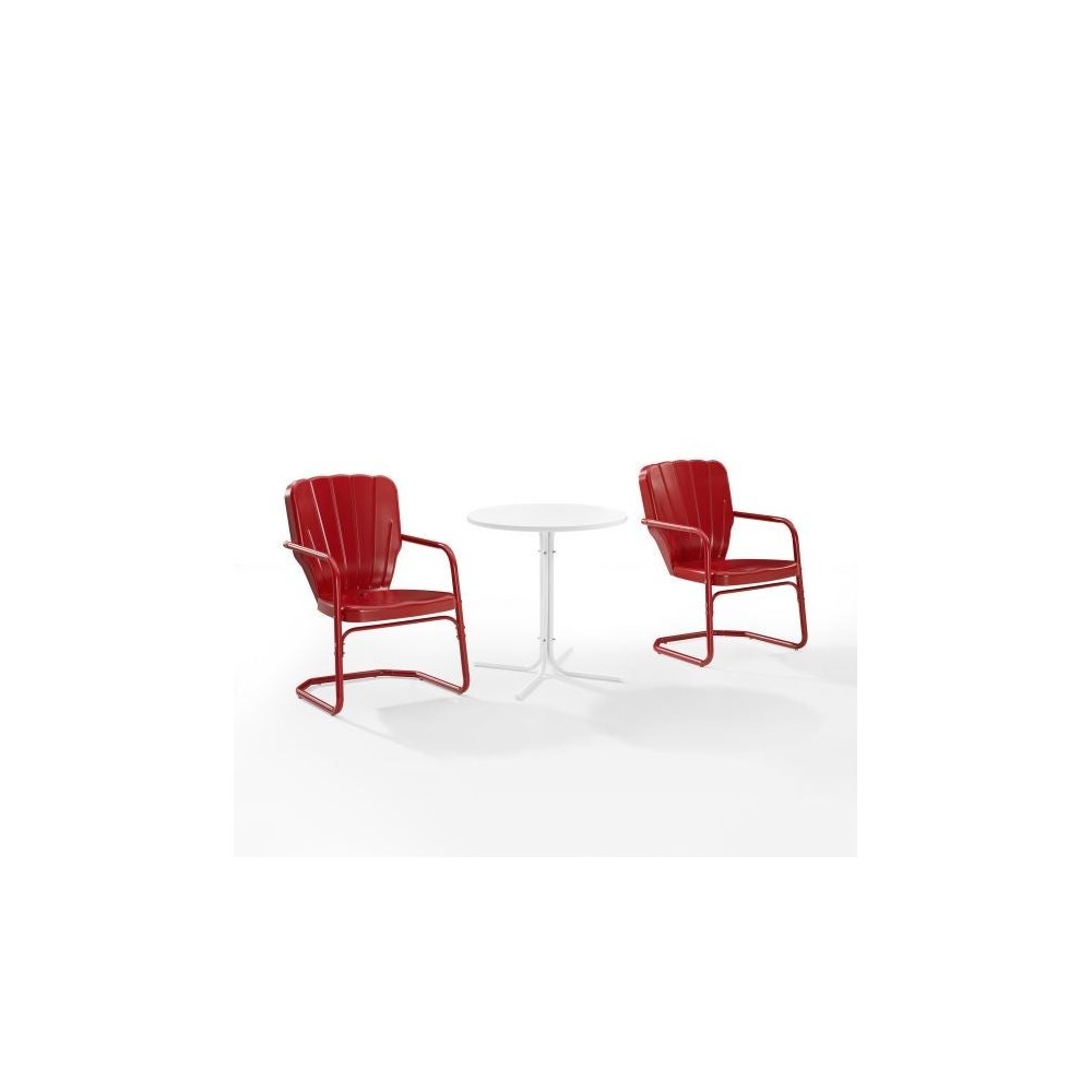 Ridgeland 3Pc Outdoor Metal Bistro Set Bright Red Gloss