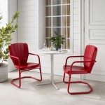 Ridgeland 3Pc Outdoor Metal Bistro Set Bright Red Gloss