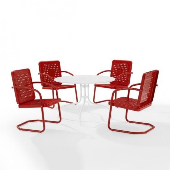 Bates 5Pc Outdoor Metal Dining Set Bright Red Gloss