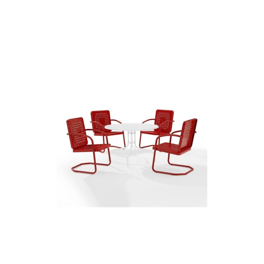 Bates 5Pc Outdoor Metal Dining Set Bright Red Gloss Bates 5Pc Outdoor Metal Dining Set Bright Red Gloss