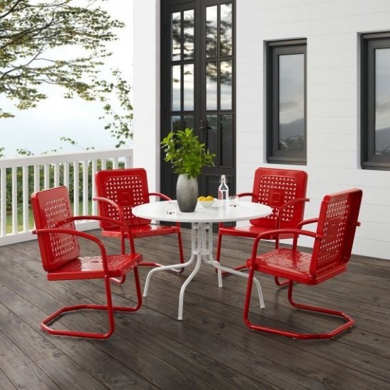 Bates 5Pc Outdoor Metal Dining Set Bright Red Gloss