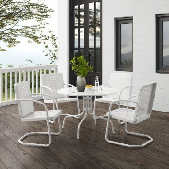 Bates 5Pc Outdoor Metal Dining Set White Gloss