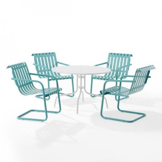 Gracie 5Pc Outdoor Metal Dining Set Pastel Blue Satin