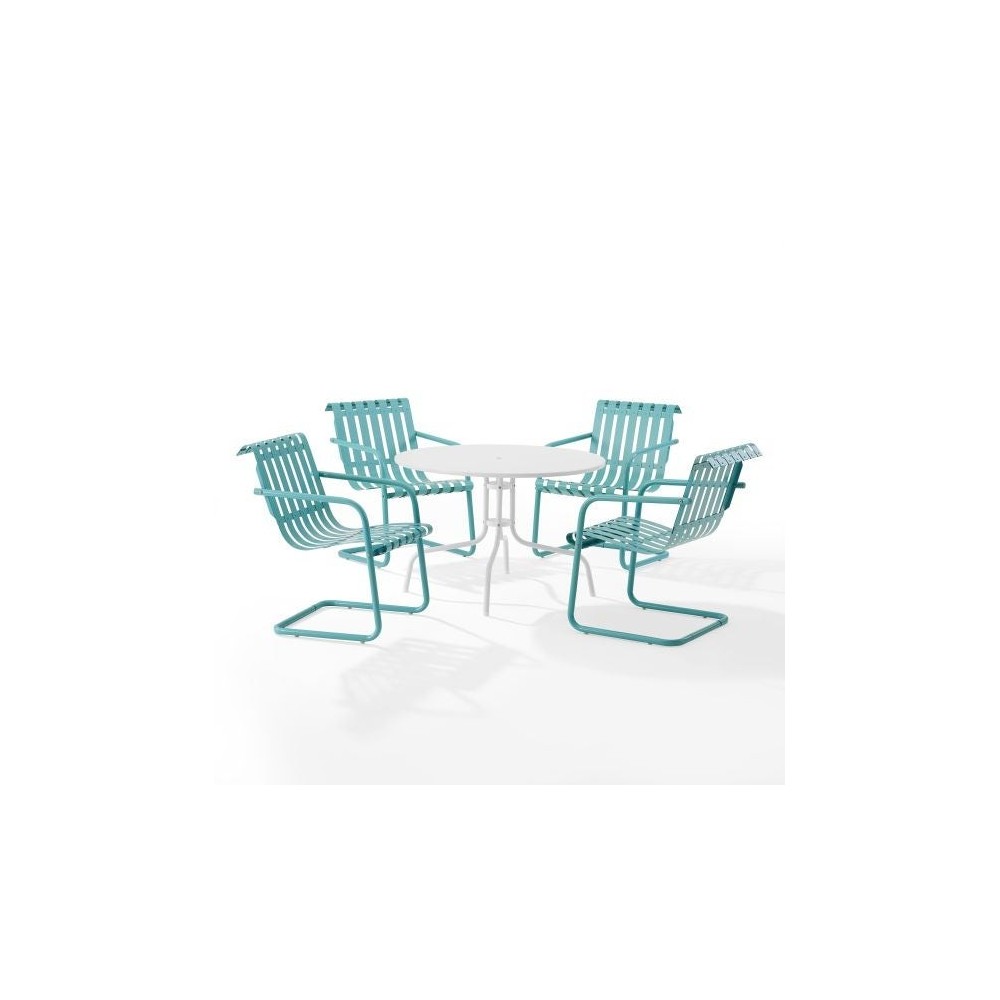 Gracie 5Pc Outdoor Metal Dining Set Pastel Blue Satin