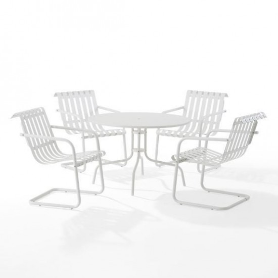 Gracie 5Pc Outdoor Metal Dining Set White Satin - Dining Table & 4 Armchairs