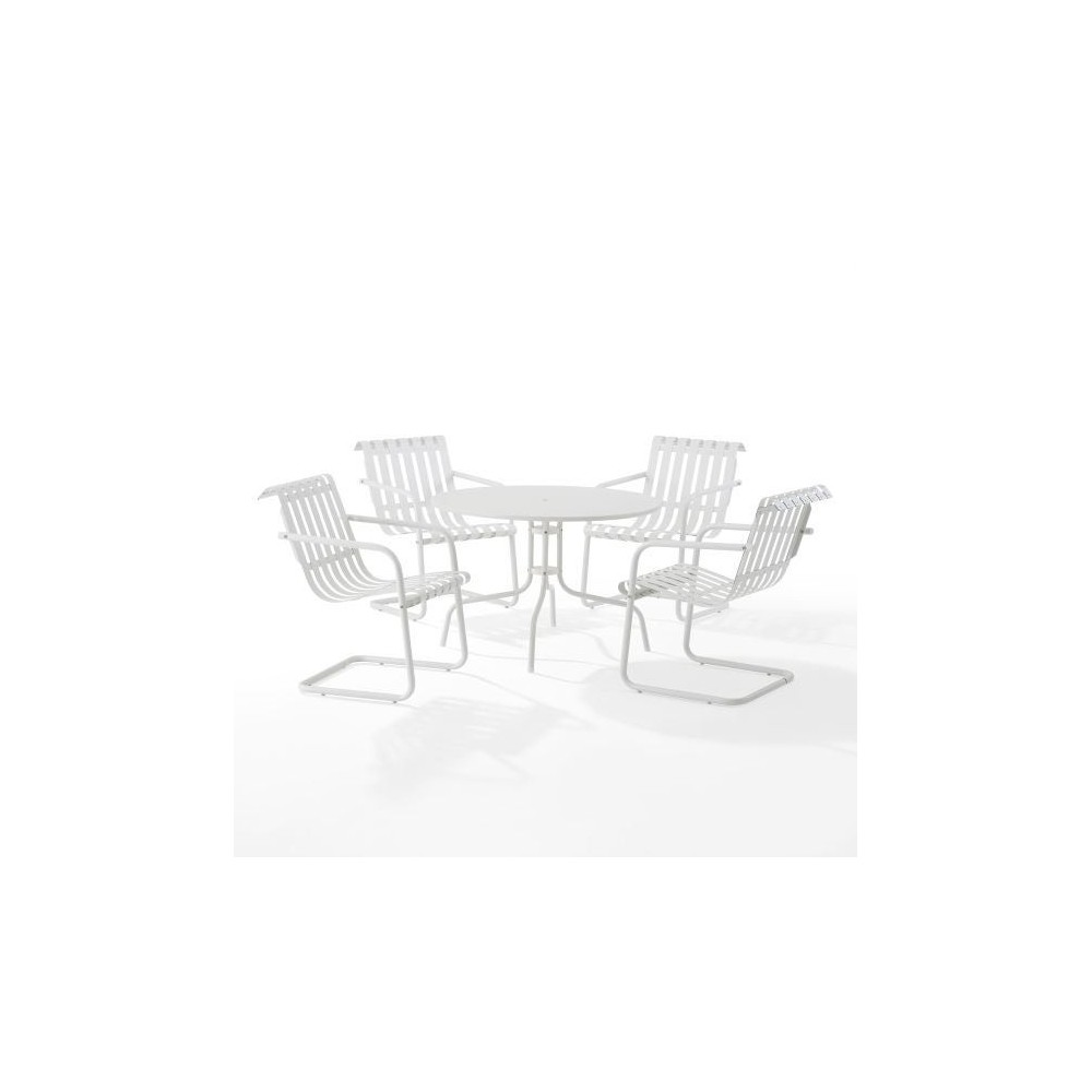 Gracie 5Pc Outdoor Metal Dining Set White Satin - Dining Table & 4 Armchairs