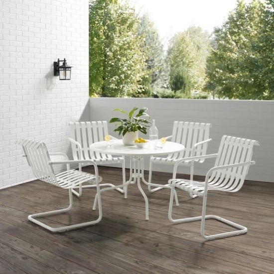 Gracie 5Pc Outdoor Metal Dining Set White Satin - Dining Table & 4 Armchairs