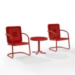 Bates 3Pc Outdoor Metal Armchair Set Bright Red Gloss - Side Table & 2 Armchairs