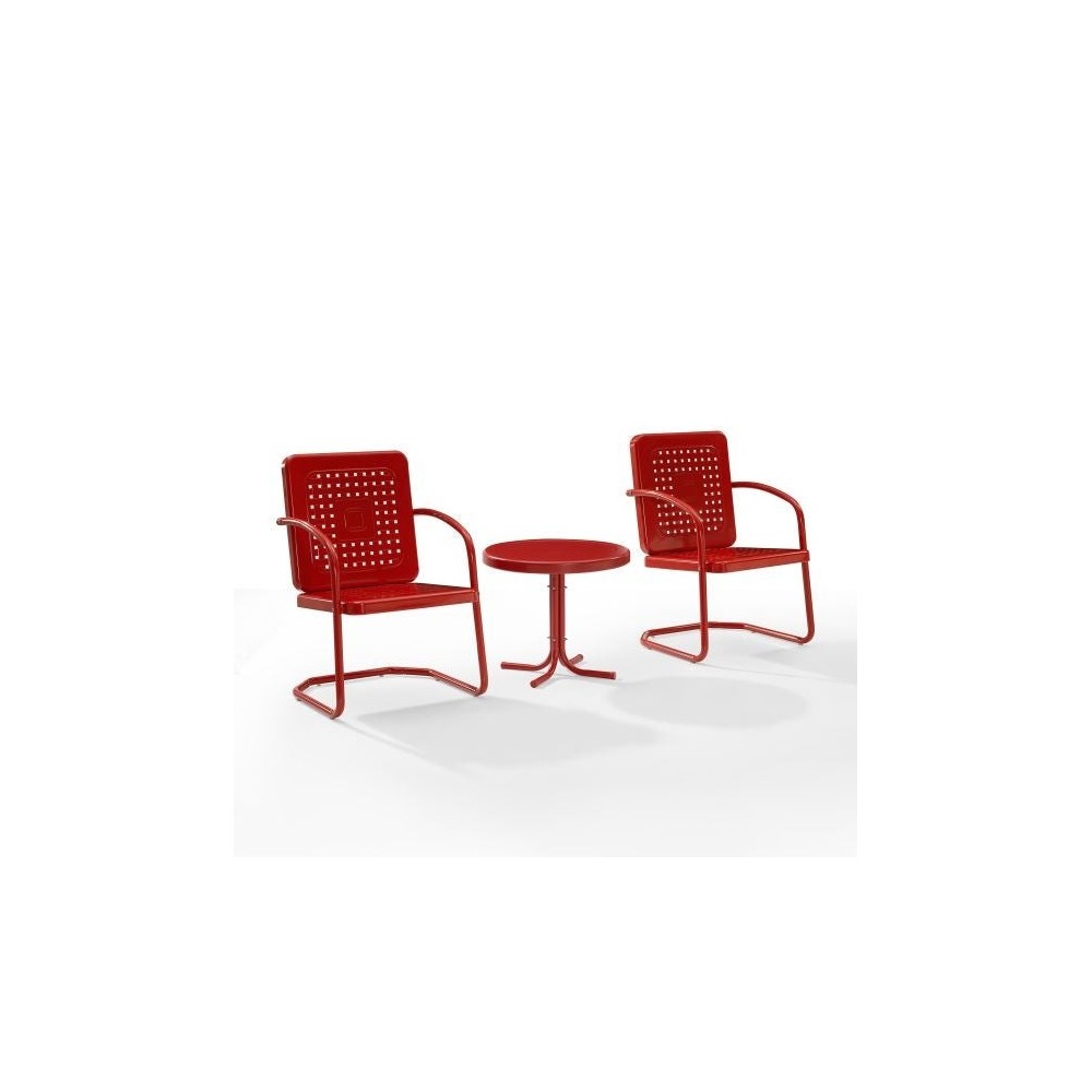 Bates 3Pc Outdoor Metal Armchair Set Bright Red Gloss - Side Table & 2 Armchairs