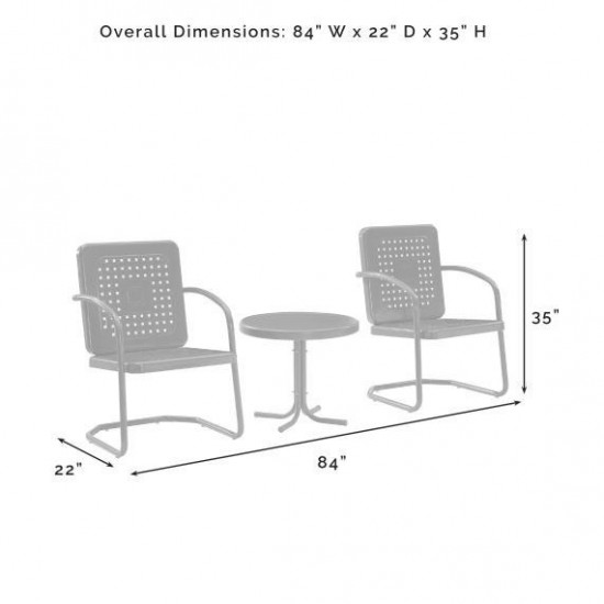 Bates 3Pc Outdoor Metal Armchair Set Bright Red Gloss - Side Table & 2 Armchairs