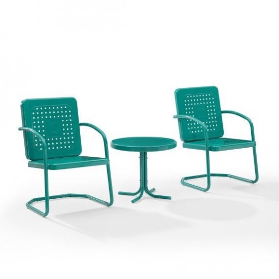 Bates 3Pc Outdoor Metal Armchair Set Turquoise Gloss - Side Table & 2 Armchairs