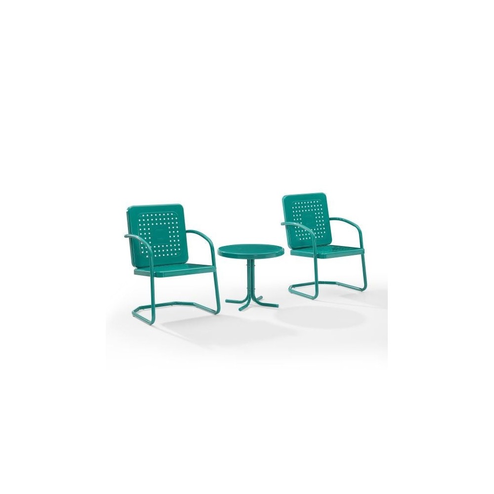 Bates 3Pc Outdoor Metal Armchair Set Turquoise Gloss - Side Table & 2 Armchairs