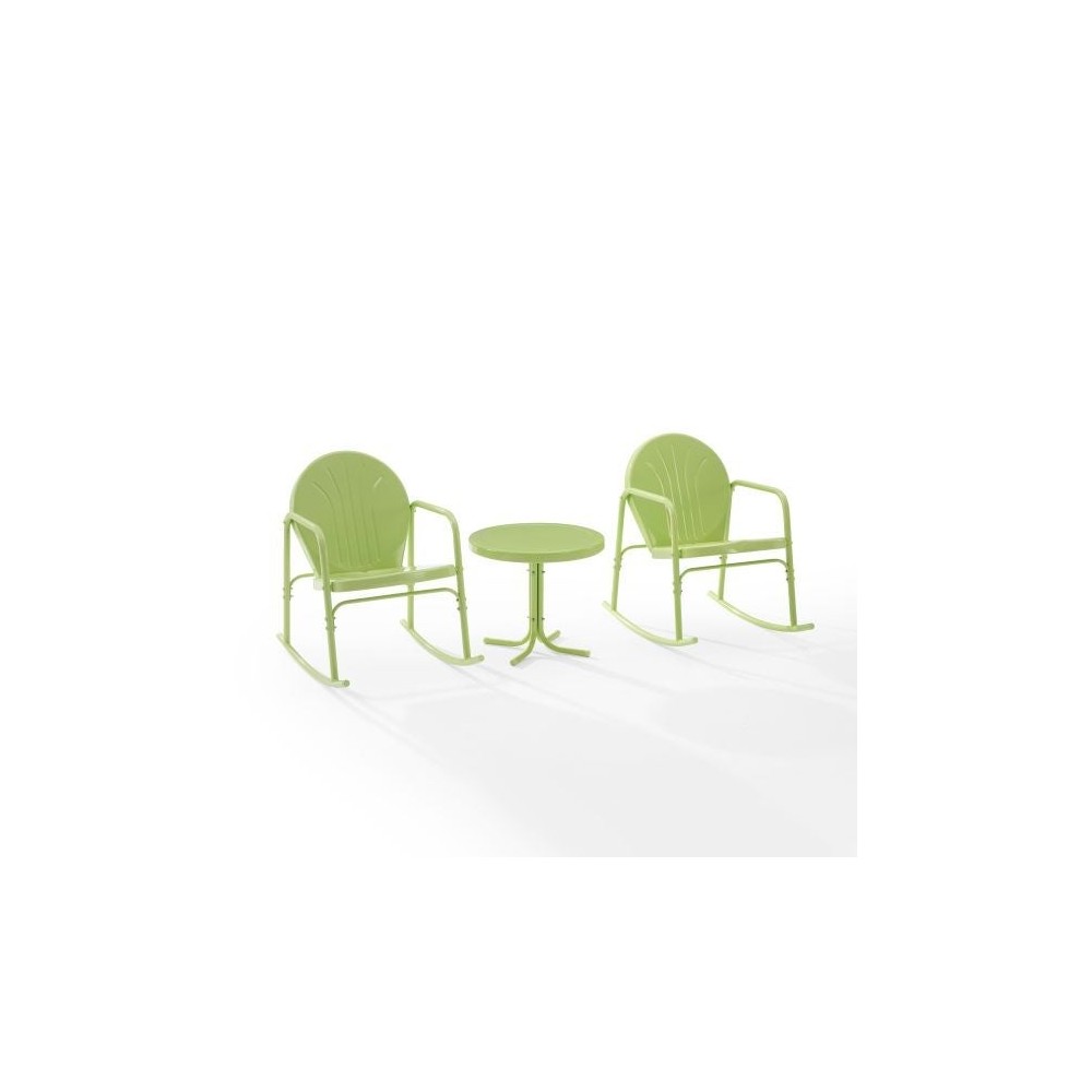 Griffith 3Pc Outdoor Metal Rocking Chair Set Key Lime Gloss Griffith 3Pc Outdoor Metal Rocking Chair Set Key Lime Gloss