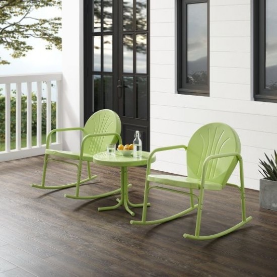 Griffith 3Pc Outdoor Metal Rocking Chair Set Key Lime Gloss