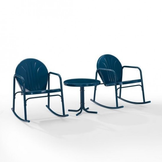 Griffith 3Pc Outdoor Metal Rocking Chair Set Navy Gloss