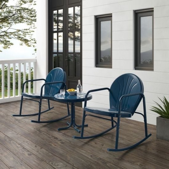 Griffith 3Pc Outdoor Metal Rocking Chair Set Navy Gloss