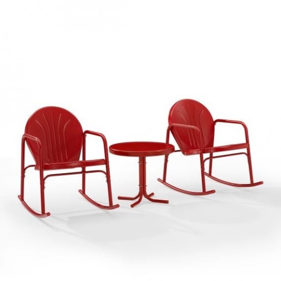 Griffith 3Pc Outdoor Metal Rocking Chair Set Bright Red Gloss