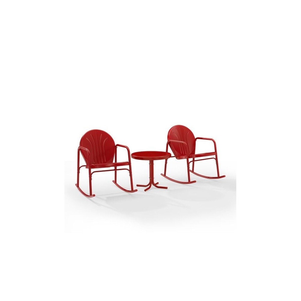 Griffith 3Pc Outdoor Metal Rocking Chair Set Bright Red Gloss