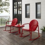 Griffith 3Pc Outdoor Metal Rocking Chair Set Bright Red Gloss