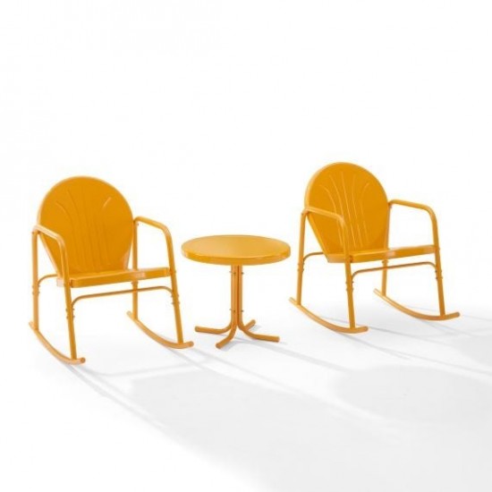 Griffith 3Pc Outdoor Metal Rocking Chair Set Tangerine Gloss