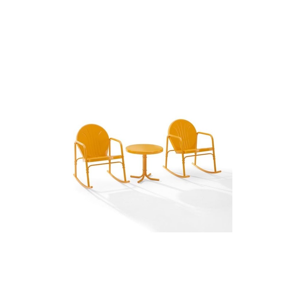 Griffith 3Pc Outdoor Metal Rocking Chair Set Tangerine Gloss